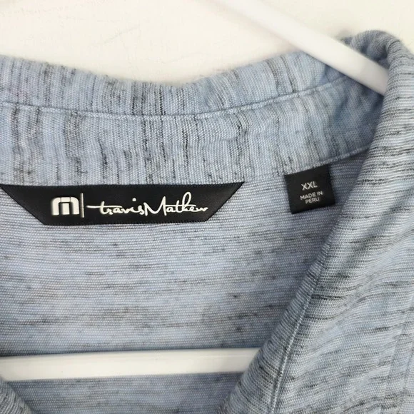 Travis Mathew Polo Shirt Men XXL Blue/Black Heather Performance The Retreat Golf - Picture 5 of 13